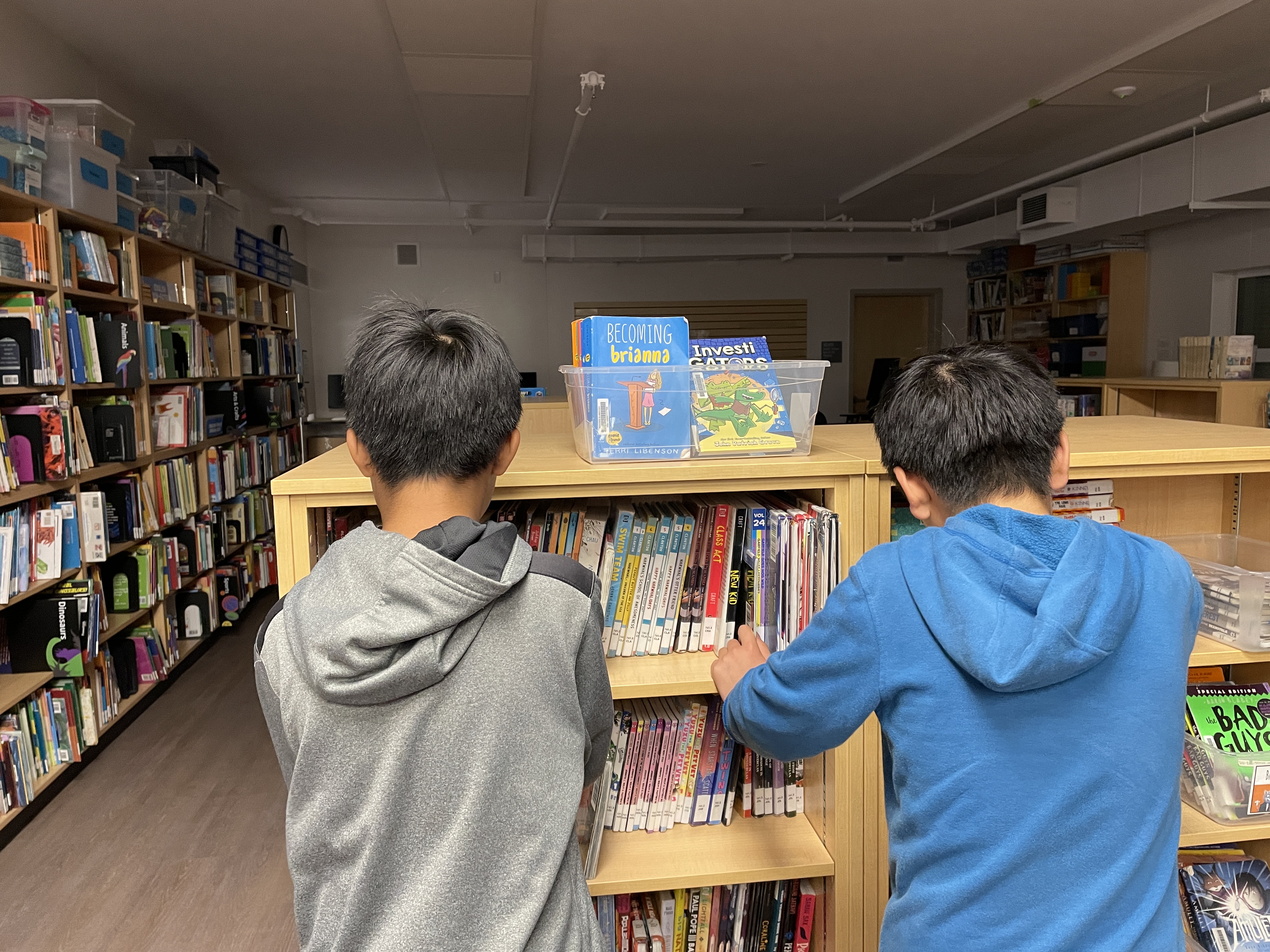 Two boys in library