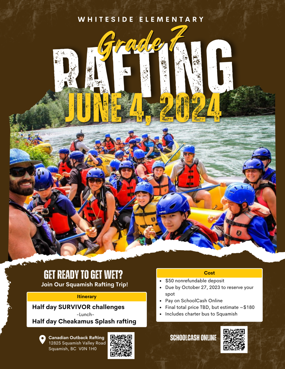 Grade 7 Rafting Field Trip | Whiteside Elementary School